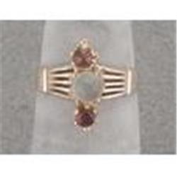 14K victorian moonstone & garnet ring #1593040