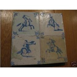 4 17th Century Delft Tiles Soldiers On Horse #1593048