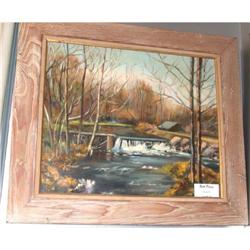 Original Oil on Canvas Landscape Waterfall #1599238