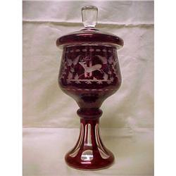 Red Bohemian Glass  Covered  Candy Dish #1599305