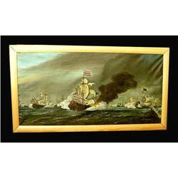 Battle Scene Nautical Oil on Canvas Painting #1600015