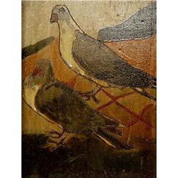 19th Century primitive oil painting Bird folk #1600016