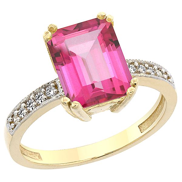 3.70 CTW Pink Topaz & Diamond Ring 10K Yellow Gold - REF-32W2F