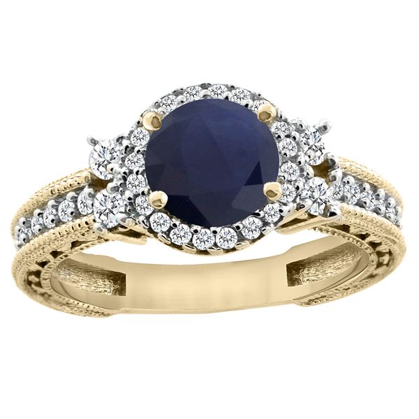 1.46 CTW Blue Sapphire & Diamond Ring 14K Yellow Gold - REF-177R3H