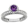 Image 1 : 0.77 CTW Amethyst & Diamond Ring 14K White Gold - REF-65X8M