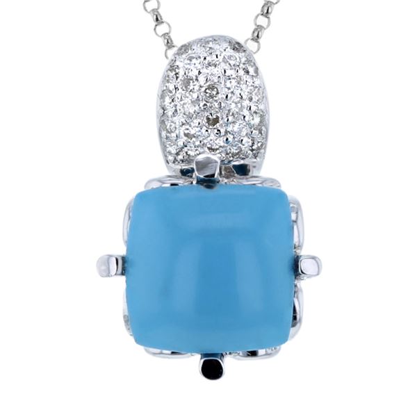 Natural 7.30 CTW Turquoise & Diamond Necklace 14K White Gold - REF-51R3K