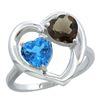 Image 1 : 2.61 CTW Diamond, Swiss Blue Topaz & Quartz Ring 10K White Gold - REF-23M7K