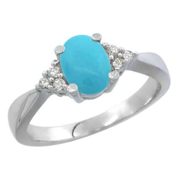 1.06 CTW Turquoise & Diamond Ring 10K White Gold - REF-29N7Y