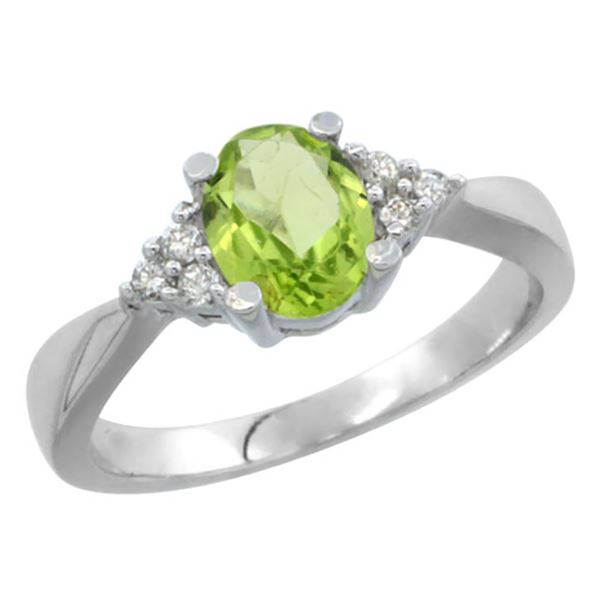 1.06 CTW Peridot & Diamond Ring 10K White Gold - REF-28K4W