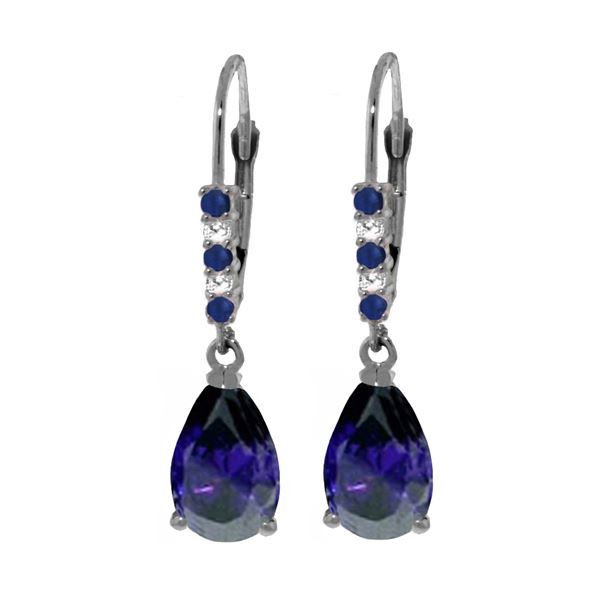 Genuine 3.18 ctw Sapphire & Diamond Earrings 14KT White Gold - REF-47T2A