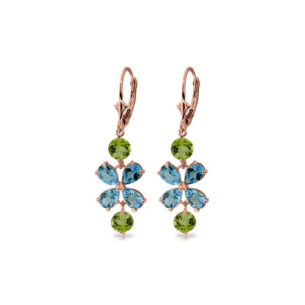 Genuine 5.32 ctw Blue Topaz & Peridot Earrings 14KT Rose Gold - REF-50A3K