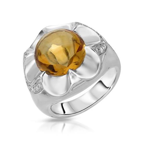 Natural 7.12 CTW Citrine & Diamond Ring 14K White Gold - REF-86K4R