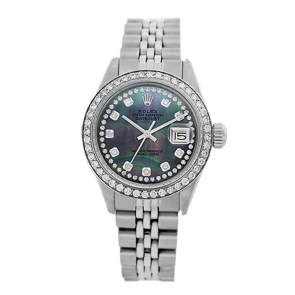 Rolex Pre-owned 26mm Womens Custom String Tahitian Dial Stainless Steel