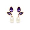 Image 1 : Genuine 16 ctw Pearl & Amethyst Earrings 14KT Rose Gold - REF-42T2A