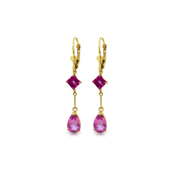 Genuine 4.95 ctw Pink Topaz Earrings 14KT Yellow Gold - REF-31R4P