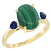 Image 1 : 2.99 CTW Malachite & Blue Sapphire Ring 14K Yellow Gold - REF-30V3R