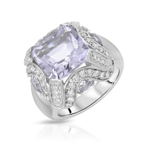 Natural 7.84 CTW Amethyst & Diamond Ring W=16MM 18K Gold - REF-136W8H