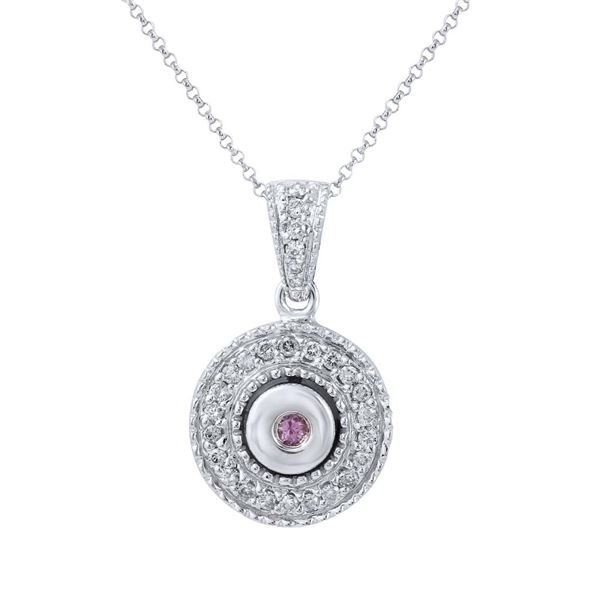 Natural 0.38 CTW Pink Sapphire & Diamond Necklace 14K White Gold - REF-57N6Y