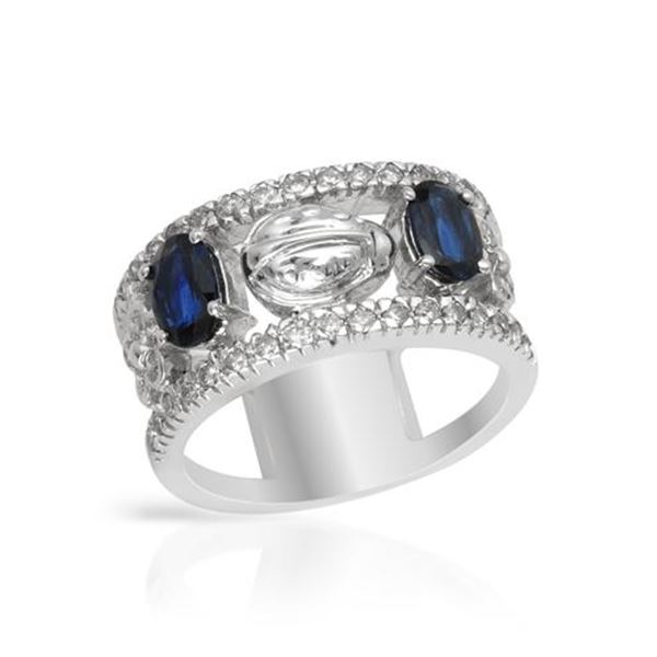 Natural 1.76 CTW Sapphire & Diamond Ring 14K White Gold - REF-107N3Y