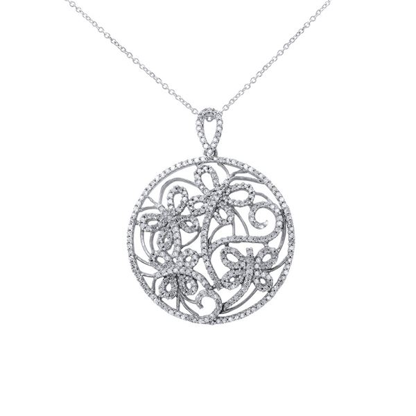 Natural 1 CTW Diamond & Black Round Diamond Necklace 14K White Gold - REF-102F6M