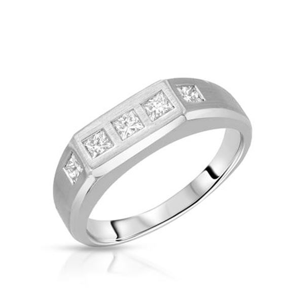 Natural 0.59 CTW Princess Diamond Ring 14K White Gold - REF-99F2M