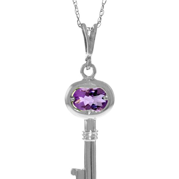 Genuine 0.50 ctw Amethyst Necklace 14KT White Gold - REF-32M8T