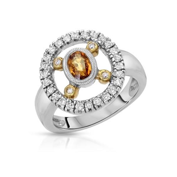 Natural 1.08 CTW Yellow Sapphire & Diamond Ring 14K Two Tone Yellow Gold - REF-68T4X