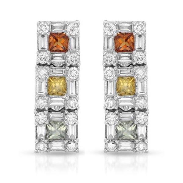 Natural 2.77 CTW Diamond & Baguette Earring 14K White Gold - REF-181F8M