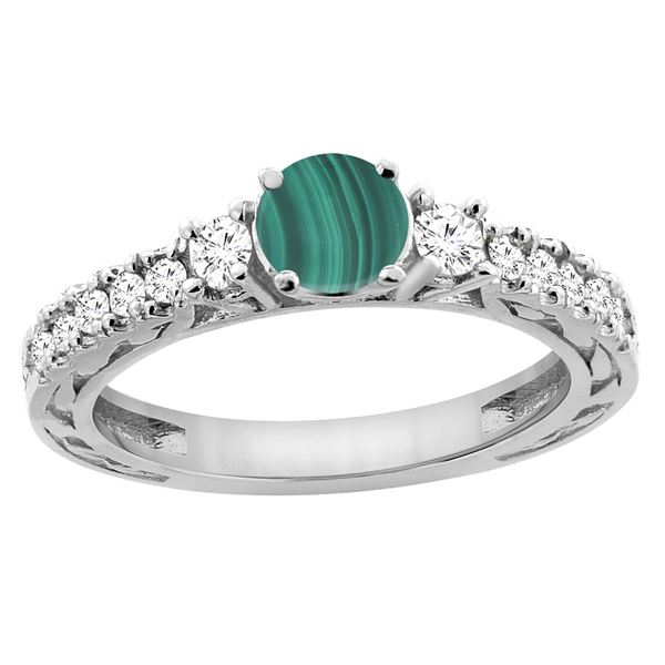 2.53 CTW Malachite & Diamond Ring 14K White Gold - REF-79R2H