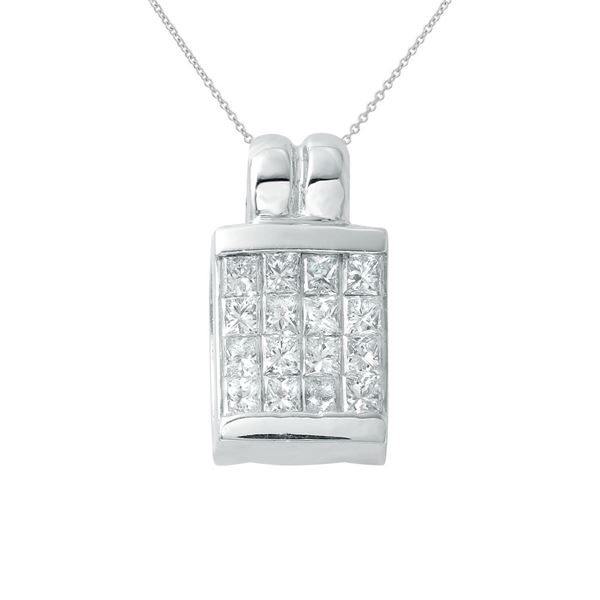 Natural 0.66 CTW Princess Diamond & Pendant 18K White Gold - REF-99T9X