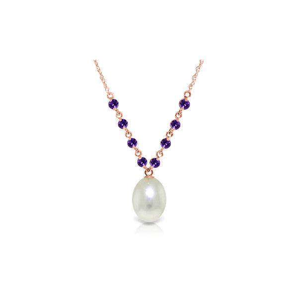 Genuine 5 ctw Pearl & Amethyst Necklace 14KT Rose Gold - REF-25A4K