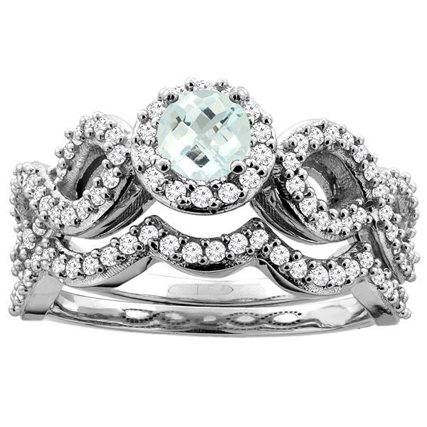 0.92 CTW Aquamarine & Diamond Ring 14K White Gold - REF-94K3W
