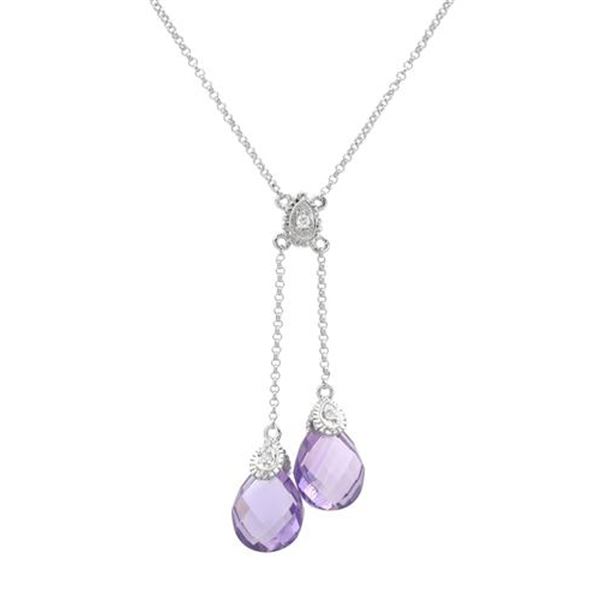 Natural 4.91 CTW Amethyst & Diamond Necklace 14K White Gold - REF-38W7H
