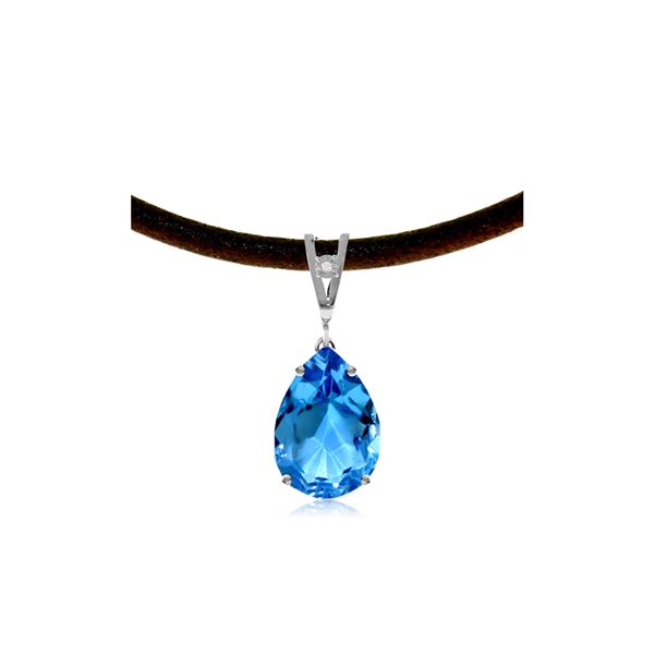 Genuine 6.01 ctw Blue Topaz & Diamond Necklace 14KT White Gold - REF-32F3Z