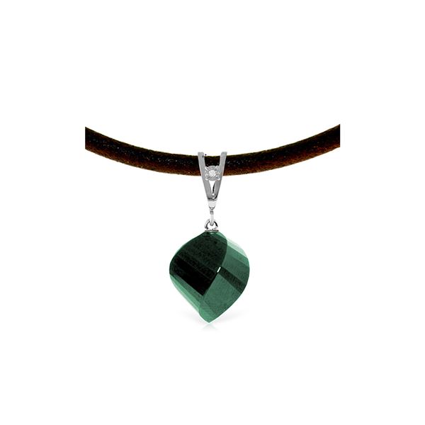 Genuine 15.26 ctw Green Sapphire Corundum & Diamond Necklace 14KT White Gold - REF-49H8X