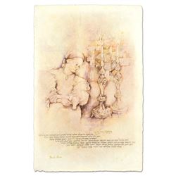 Brachi Horen, "Candle Prayer" Hand-Embellished Mixed Media with Goldleaf, Hand S