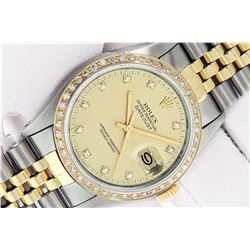 Rolex Mens Two-tone SS/YG OG Champagne Diamond 36MM Quickset Datejust Wristwatch