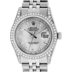 Rolex Mens Stainless Steel Mother Of Pearl Diamond Lugs 36MM Datejust Wristwatch