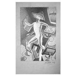 Mark Kostabi "The Illusion of Options" Hand Signed Original Artwork with COA.