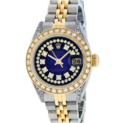Rolex Ladies 2 Tone Blue Vignette Diamond Lugs 26MM Datejust Oyster Perpetual Wr