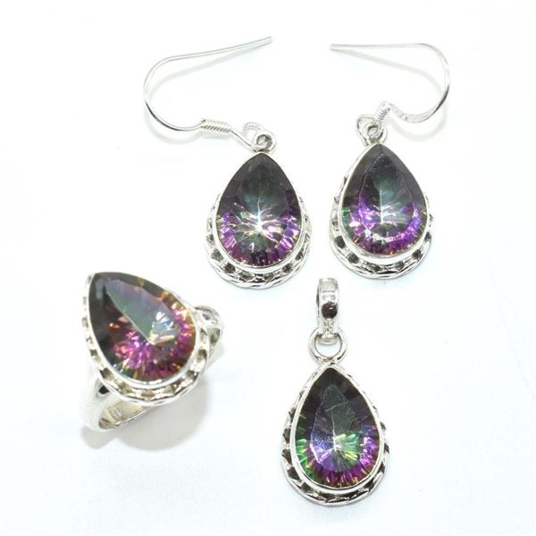 Silver Mystic(32.4ct) Earring Ring Pendant Set (~weight 16.45g), Suggested Retail Value $500 (Estima