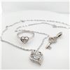 Image 2 : Silver Cubic Zirconia Heart Shaped Pendant Necklace,Ring And Key Charm Set (~length 16inches), Sugge