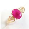 Image 2 : 10K Yellow Gold Ruby(1.4ct) 2 Diamond(0.03ct) Claw Set, 1 Intense Red Ruby, 2 Diamonds(Si,G-H) Ring 