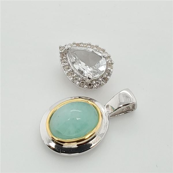 Silver Emerald(1.3ct) White Topaz Set Of 2 Pendants, Suggested Retail Value $160
