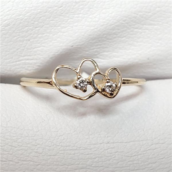 10K Yellow Gold Diamond(0.03ct) 2 Hearts Ring (~Size 6.75)(Ring is resizable for $40), Made in Canad