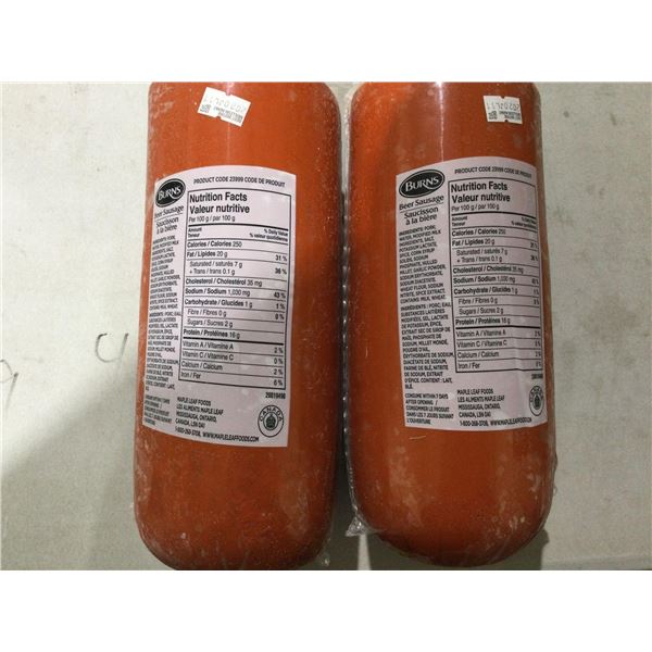 Burns Beer Sausage frozen case Lot of 2 -3.50KG