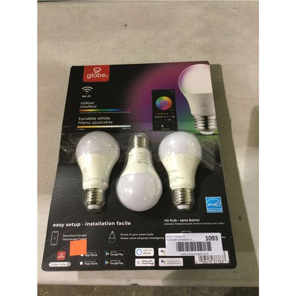 Globe Wi-Fi A19 Color Changing Tunable LED Bulbs in White 3-Pack