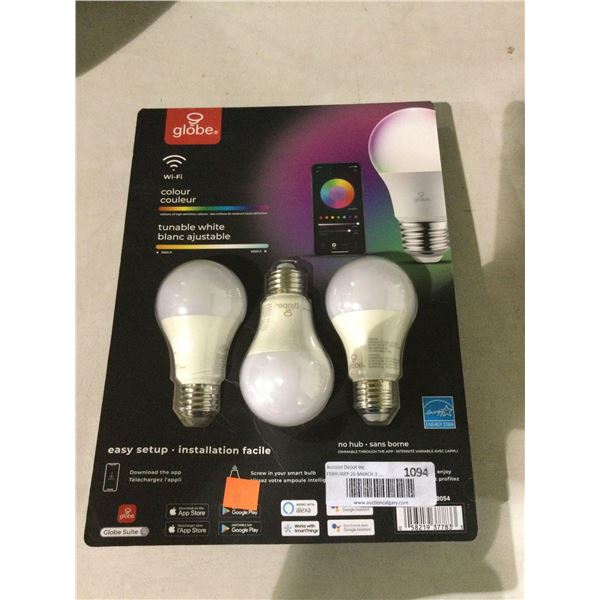 Globe Wi-Fi A19 Color Changing Tunable LED Bulbs in White 3-Pack