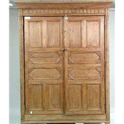A CARVED AND PANELED PINE WARDROBE