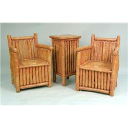 TWO PAINT-DECORATED TWIG ARMCHAIRS